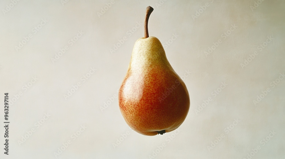 Poster a single ripe red pear against a white background