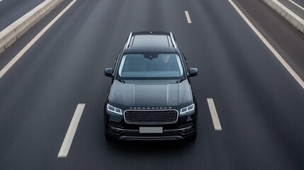 A sleek black SUV cruising on a modern highway, showcasing contemporary design and performance in urban settings.