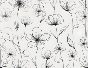 One line Art Flowers Design Seamless Background