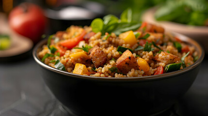 Fototapeta premium rice with vegetables and meat