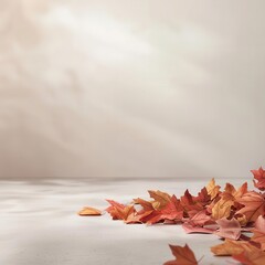 Autumn leaves, scattered across a forest floor, 3D illustration, copy space for text,