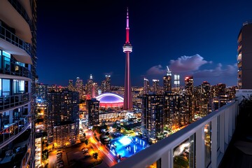Obraz premium Birthday postcard, city skyline, urban adventure captures the excitement of a birthday in the big city