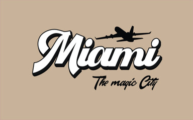 Miami Florida Retro Vector Illustration Text with Icons