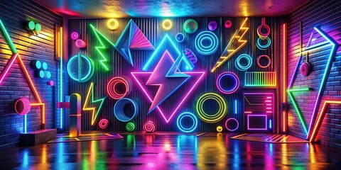 Obraz premium Vibrant Neon Pop Art: Bold, electric colors with edgy, geometric shapes and pop culture references