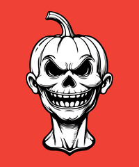 Halloween character face isolated on colored background. Hand drawn vector illustration in comic style.
