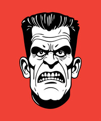 Halloween character face isolated on colored background. Hand drawn vector illustration in comic style.