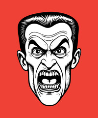 Halloween character face isolated on colored background. Hand drawn vector illustration in comic style.