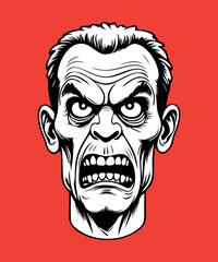 Halloween character face isolated on colored background. Hand drawn vector illustration in comic style.