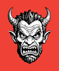 Halloween character face isolated on colored background. Hand drawn vector illustration in comic style.