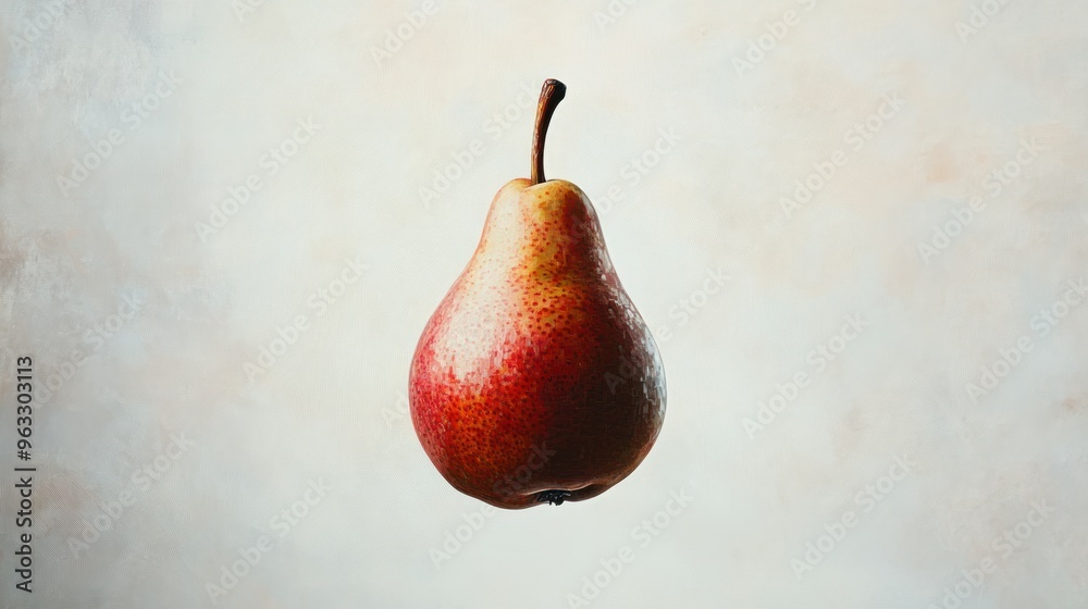 Poster a single red pear against a white background