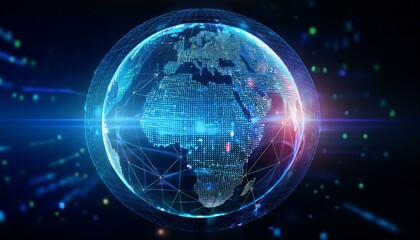 Obraz premium digital hologram globe with glowing data streams