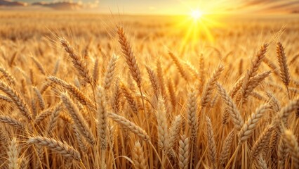 Sun-kissed wheat field with soft texture bathed in golden hour light