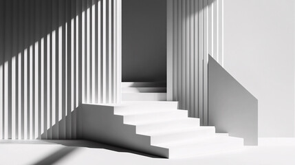 Fototapeta premium Minimalist White Geometric Room With Stairs and Shadows