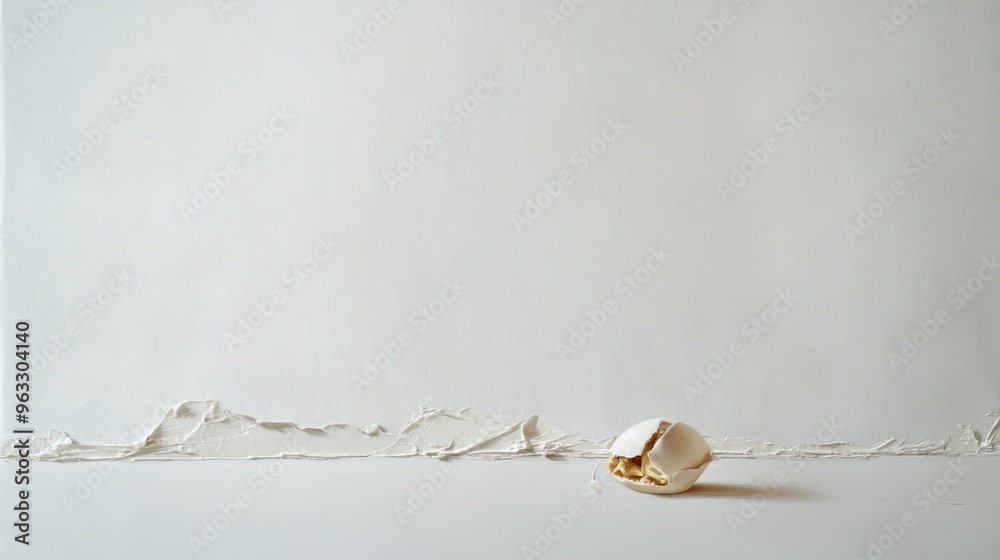 Wall mural A Single Cracked White Egg on a White Surface