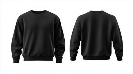 Blank sweatshirt color black template front and back view on white background. crew neck mock up isolated on white background. Created using Generative AI Technology