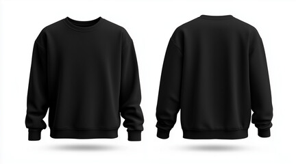 Blank sweatshirt color black template front and back view on white background. crew neck mock up isolated on white background. Created using Generative AI Technology