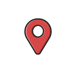 red point GPS sign in outline flat vector design.