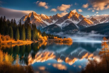 Beautiful landscape with lake in the morning