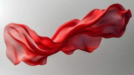 Delicate Floating Red Fabric Gracefully Curving and Swirling in Ethereal Motion