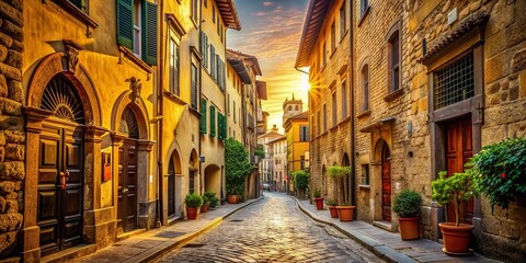 Fototapeta premium warm vintage streets of firenze Italy's hidden gems narrow alleys worn cobblestones golden afternoon 