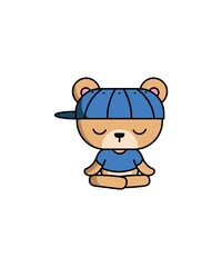 Meditating Bear in Blue Cap Art for Relaxation and Mindfulness