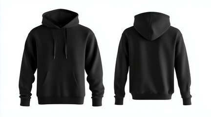 Blank hoodie color black template front and back view on white background. crew neck mock up isolated on white background. Created using Generative AI Technology