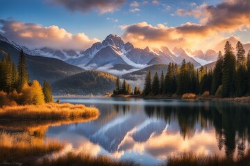 Beautiful sunset in the lake