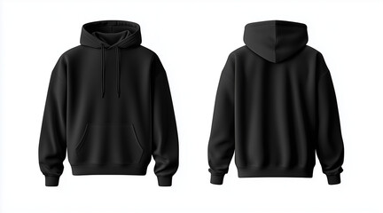 Blank hoodie color black template front and back view on white background. crew neck mock up isolated on white background. Created using Generative AI Technology