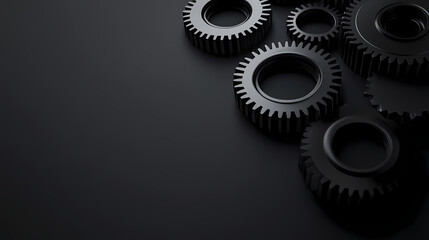 Teamwork concept with hyperrealistic gears on a black background. Hyperrealistic. Illustration