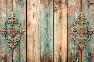 Weathered wooden planks with cracked surfaces and faded finish housing ornate font with intricate details and soft color palette for gentle ambiance