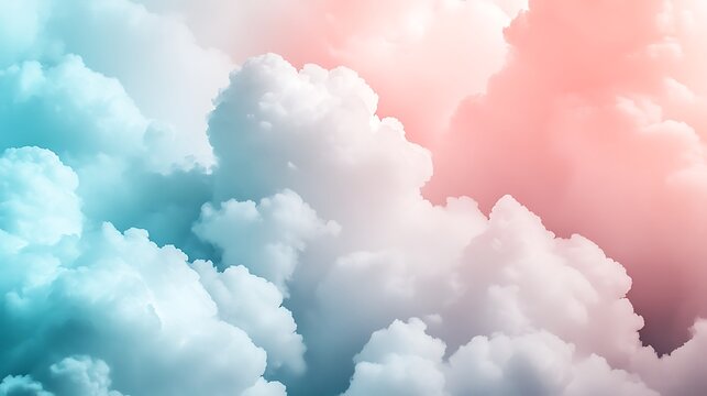 Soft pastel clouds of pink, blue, and white blending in a fluffy, cotton-like texture, evoking a dreamy, light, and serene atmosphere.