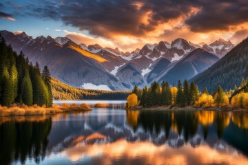 Autumn sunset on the lake