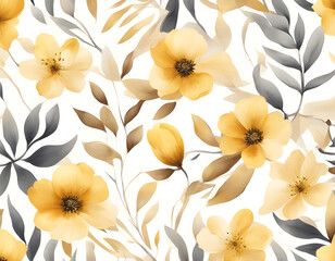 Floral seamless pattern with abstract yellow and beige flowers background