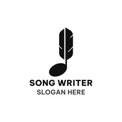 Song writer logo template in simple flat style. Music note and feather vector illustration
