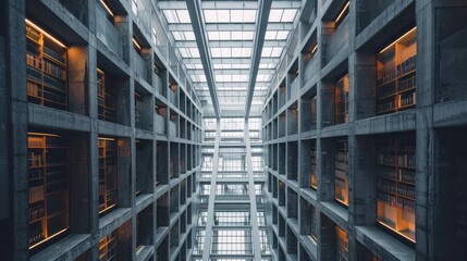 Fototapeta premium Modern Architecture of a Vast Library Interior