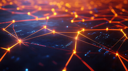 Obraz premium Futuristic Abstract Background with Glowing Lines and Nodes Representing Advanced Technology and Data Networks