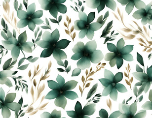 Fototapeta premium Floral seamless pattern with abstract green and beige flowers background