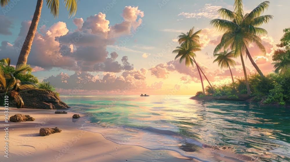 Canvas Prints Tropical island beach at sunrise