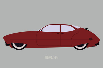 berlina car, side view, flat design style, fully editable