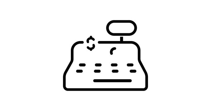 Cash register animated outline icon with alpha channel. Cash register 4k motion design animation for web, mobile and ui design