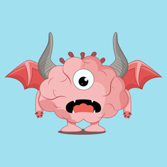 Drawing hand Terrifying Brain Monster with Wings– Dramatic Vector Design, sticker, mascot, character, cartoon