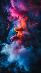 Colorful smoke bomb exploding on black background