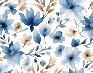 Floral seamless pattern with abstract blue and beige flowers background