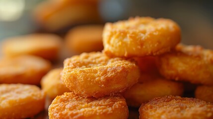 Close-up of golden, crispy, fried rounds, perfect for appetizers or snacks.
