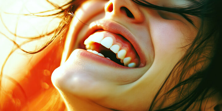 The Carefree Laugh: A close-up of a person laughing heartily, with their head thrown back and teeth visible.