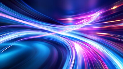 Abstract light trails speeding through a cyber tunnel