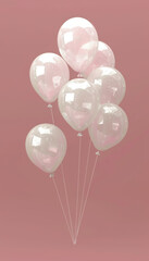 A vivid display of the word LOVE spelled out in iridescent white metallic balloons. The letters are arranged on a soft, pastel background, creating a cheerful and romantic atmosphere.
