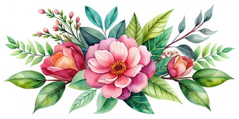 watercolor inspired flower and leaf vector illustration
