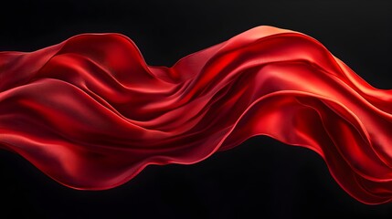 Striking Crimson Silk Waves Flowing Elegantly Against Dark Background