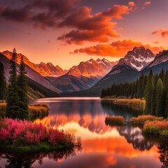 Beautiful sunrise in the mountains